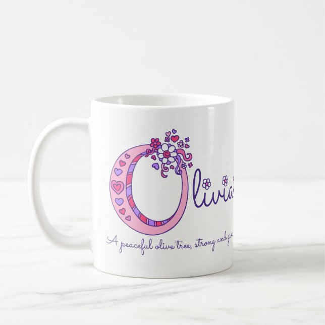 Olivia eller för nolla initial känd menande rosa kaffemugg (Vänster)