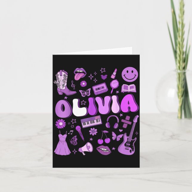 Olivia First Name I Love Olivia Groovy 80's Girls  Kort (Framsida)