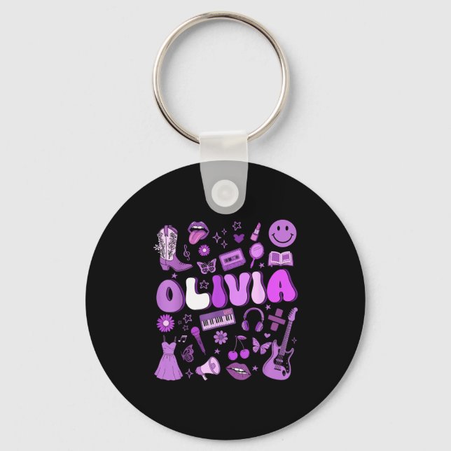 Olivia First Name I Love Olivia Groovy 80's Girls  Nyckelring (Framsida)