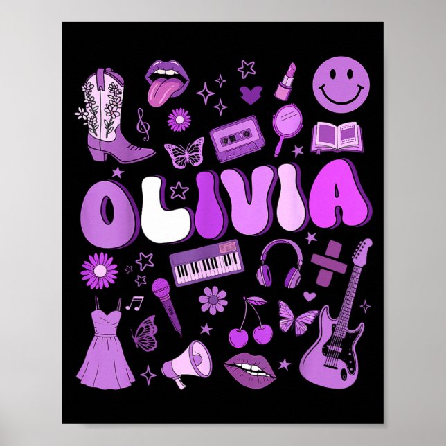 Olivia First Name I Love Olivia Groovy 80's Girls  Poster (Framsidan)