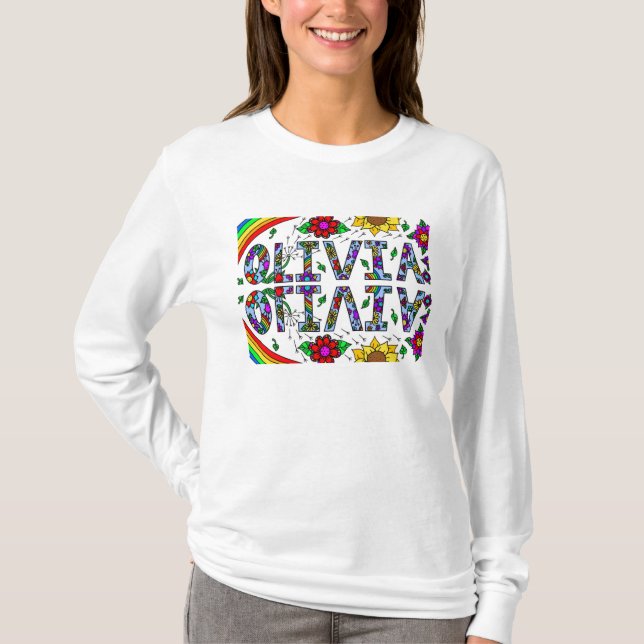 Olivia, Flickans Namn Whimsical Folk Art T-Shirt (Framsida)