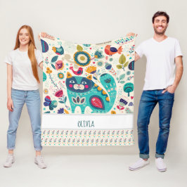 OLIVIA - Girls Namn Gift - MYSIGT folkart CAT Fleecefilt