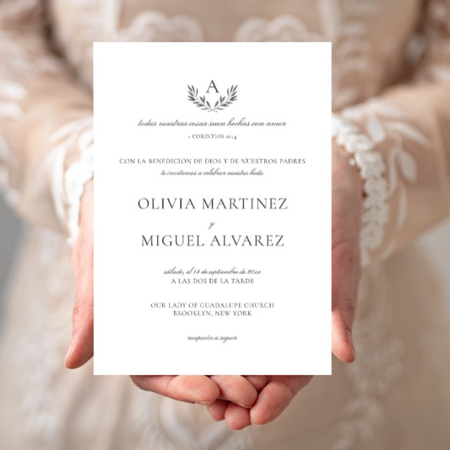 Olivia Invacion de Boda Cristiana Bröllop Inbjudningar (Invitacion de boda católica sencilla y elegante digital para imprimir)