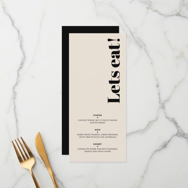 OLIVIA Modern Almond Black Celestial Bröllop Guest Meny (Fram/Back In Situ)