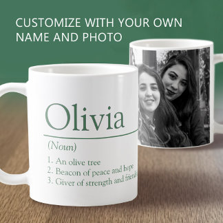 Olivia namn definition anpassad bild grön kaffemugg