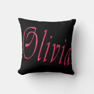 Olivia, Namn, Logotyp, Black Throw Cushion. Kudde