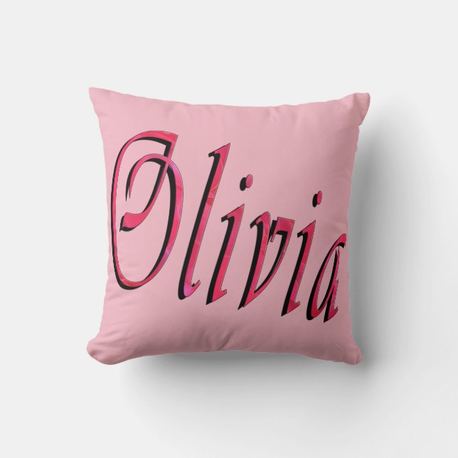Olivia, Namn, Logotyp, Rosa Throw Cushion. Kudde (Framsida)