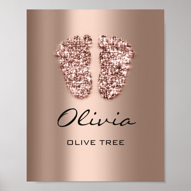 Olivia Namn Meaning Nyfödd bebis Feet Ro Guld Poster (Framsidan)