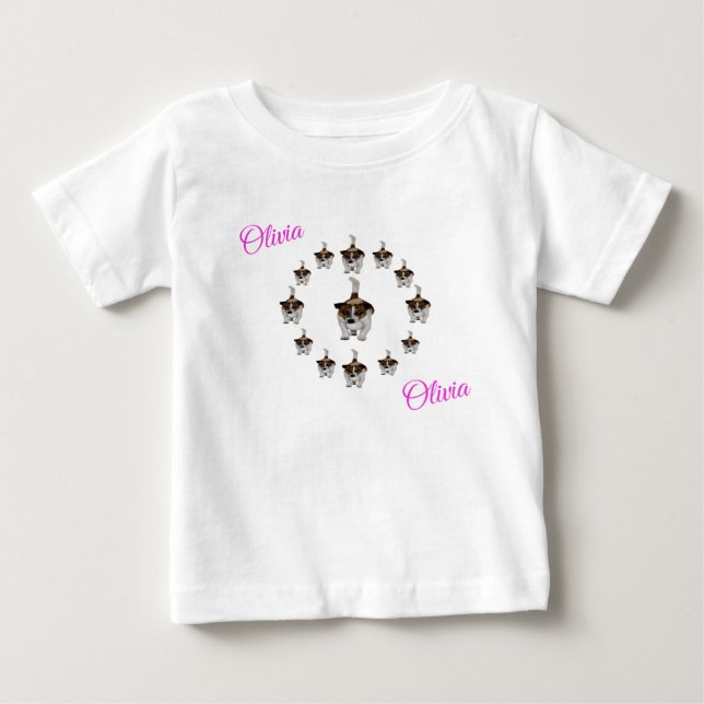 "Olivia" Namn Med Fox Terriers, Baby T-Shirt (Framsida)