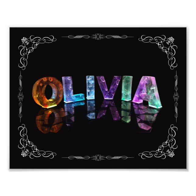 Olivia - Namn Olivia i 3D Ljus (fotografi) Fototryck (Framsidan)