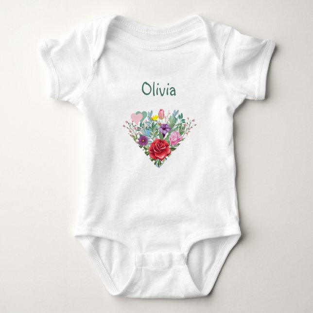 Olivia Personalize Namn Flowers Twillingar 2 Hjärt T Shirt (Framsida)