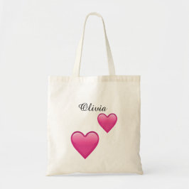 Olivia Personalized Tote Bag with Hearts Emoji Tygkasse