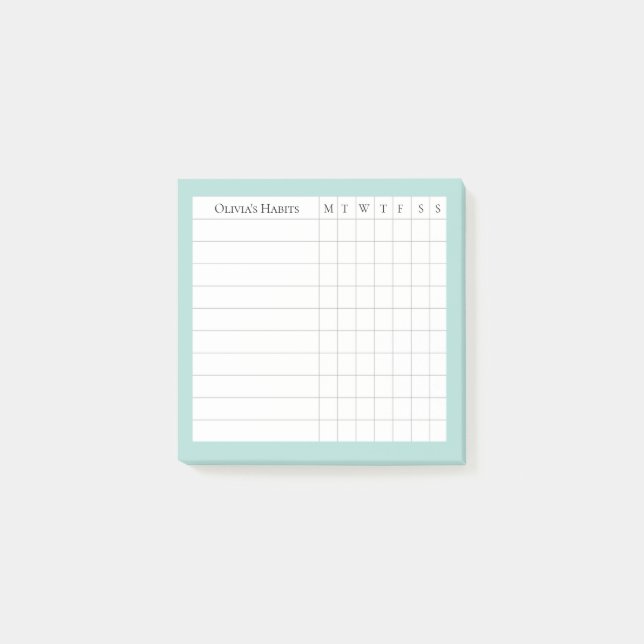 Olivia Personlig Habit Tracker i Spa Post-it Block (Framsida)