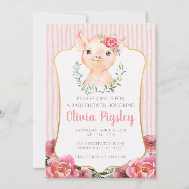 Olivia Pigsley Baby Shower-inbjudan Inbjudningar (Framsida)