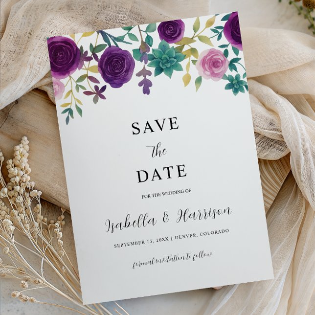 OLIVIA | Purple Floral Save the Date Template Inbjudningar (Skapare uppladdad)