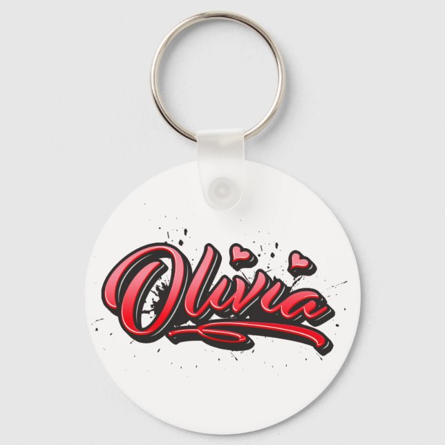 Olivia red Heart Graffiti Schlüsselanhänger Nyckelring (Framsida)