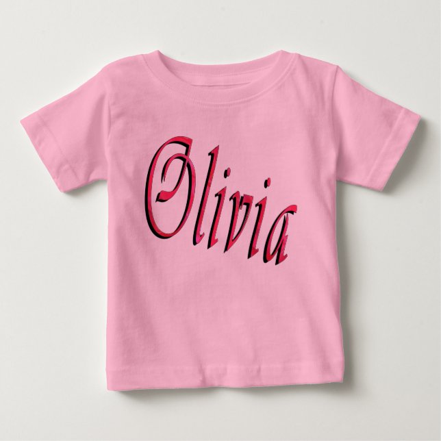 Olivia, Rosa Cursive Namn Logotyp, Baby T-shirt (Framsida)
