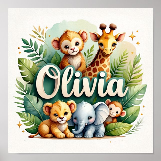 Olivia Safari Barnväggskonst Poster (Framsidan)
