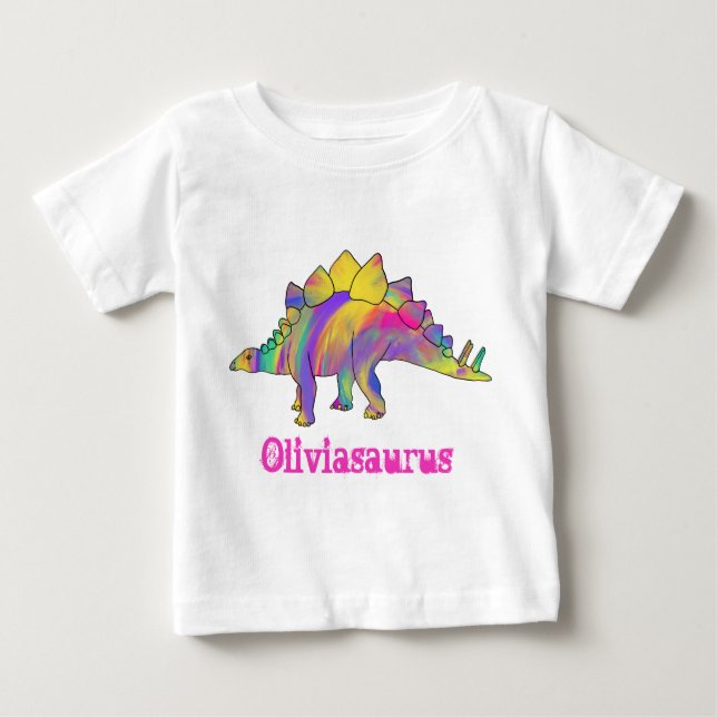 Olivia Saurus Colorful Stegosaurus Dinosaur Art T Shirt (Framsida)