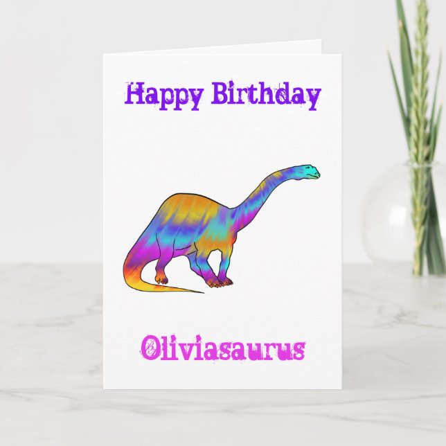 Olivia saurus Färgrik Brontosaurus Dinosaurie Kons Helgkort (Framsida)