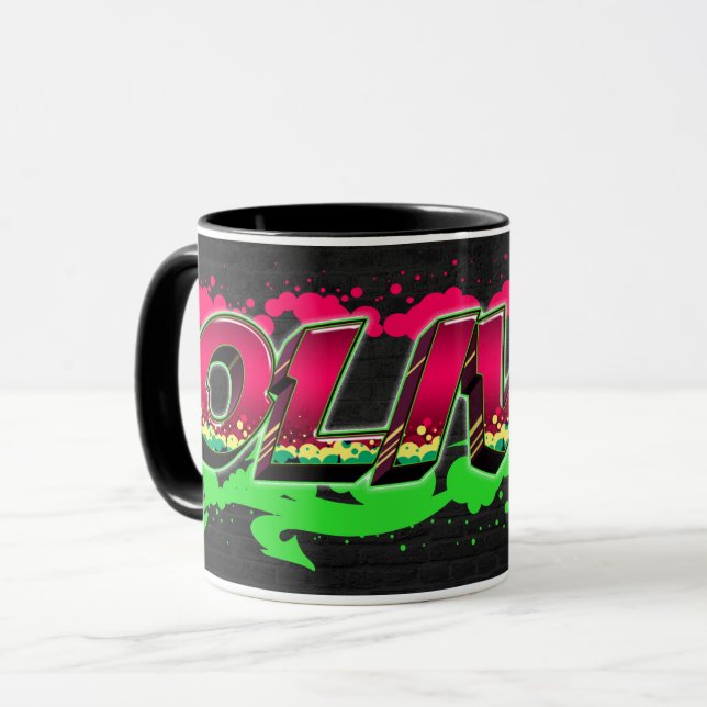 Olivia Vorname Name Graffiti red green Tasse Mugg (Framsida vänster)