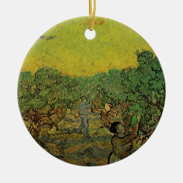 Olivilund med plockande figurer, Vincent van Gogh Julgransprydnad Keramik (Framsidan)