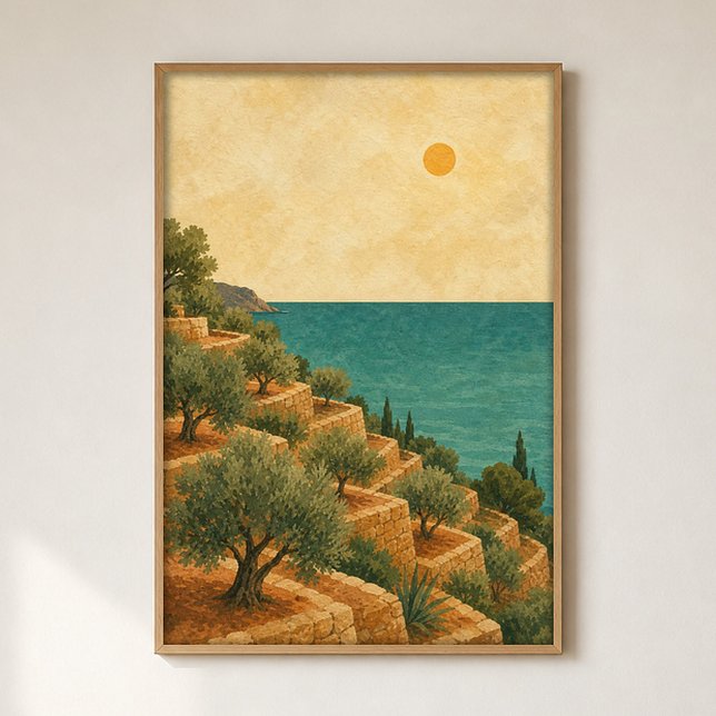 Olivilund Terrass Vattenfärg Cottagecore Affisch (Shown framed for scale. Poster ships unframed; frames are an optional add-on.)