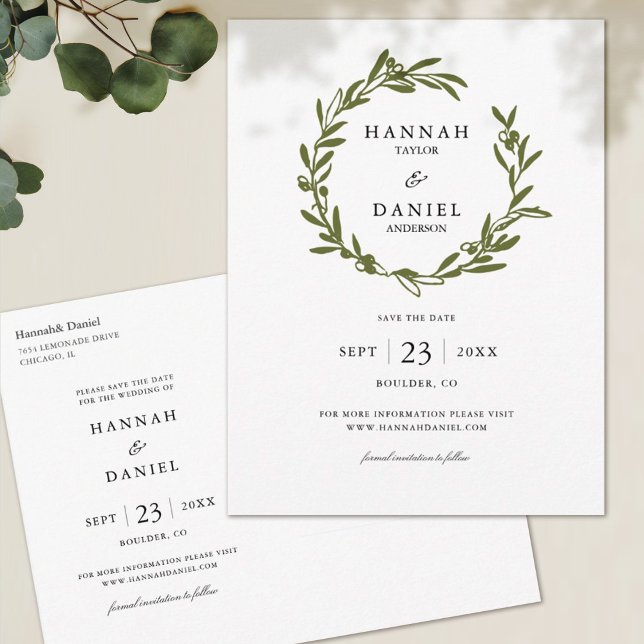 Olivkrans Save the Date Postkort Meddelande Vykort (Skapare uppladdad)