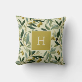 Olivkvist Monogram Initial Botanisk Kudde