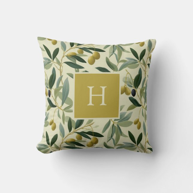 Olivkvist Monogram Initial Botanisk Kudde (Framsida)