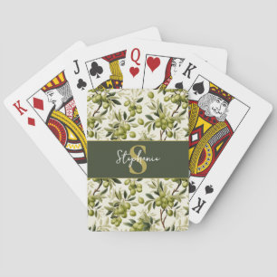 Olivkvist Mönster Monogram Namn Medelhavet Casinokort