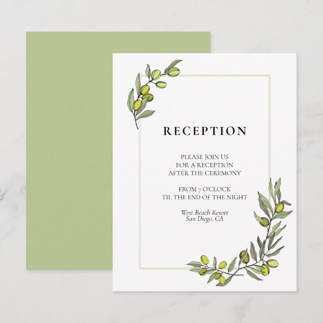 Olivkvistar ramar in bröllopsfesten inbjudningar (Fram/baksida)