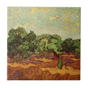 Olivlund, blekblå himmel av Vincent van Gogh Kakelplatta