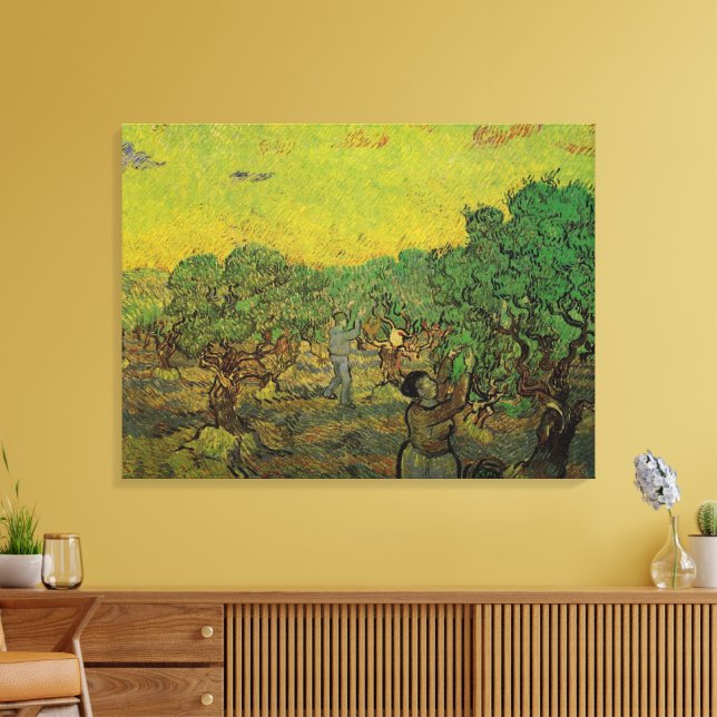 Olivlund med plockande figurer, Vincent van Gogh Canvastryck (Insitu (Vardagsrum))