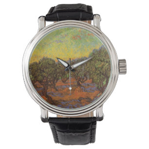Olivlund, orange himmel av Vincent van Gogh Armbandsur