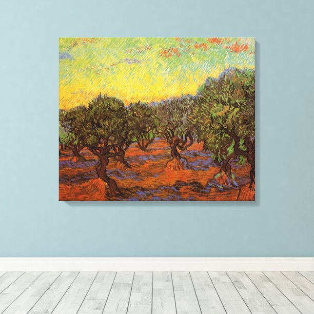 Olivlund, orange himmel av Vincent van Gogh Canvastryck (Insitu (trägolv))