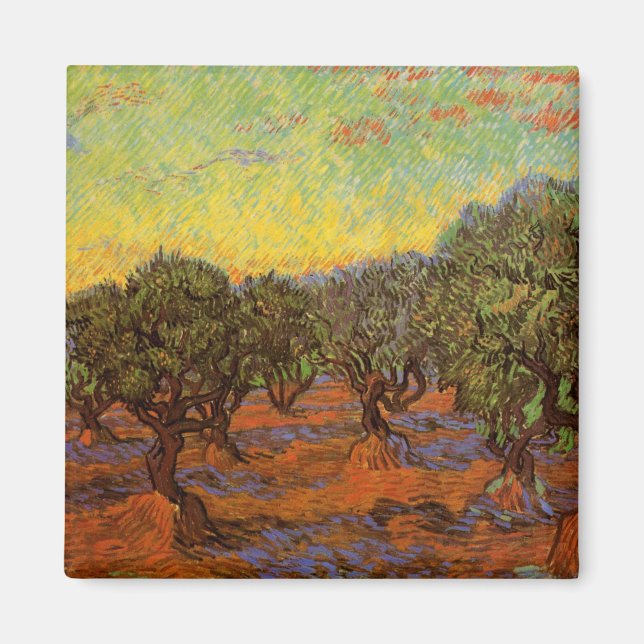 Olivlund, orange himmel av Vincent van Gogh Magnet (Framsidan)