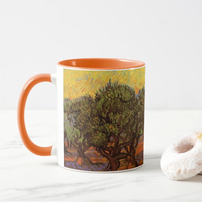 Olivlund, orange himmel av Vincent van Gogh Mugg (Med munk)