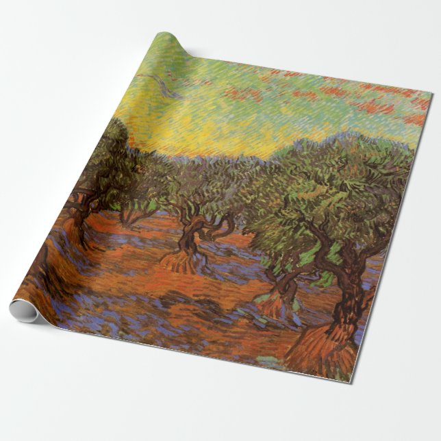 Olivlund, orange himmel av Vincent van Gogh Presentpapper (Utrullad)