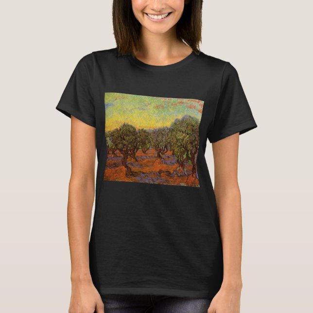 Olivlund, orange himmel av Vincent van Gogh T Shirt (Framsida)