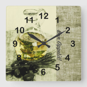 Olivolja flaska matar fortfarande liv fyrkantig klocka