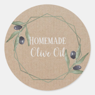Olivolja Flaska Rustic Watercolor Wandeans Label Runt Klistermärke
