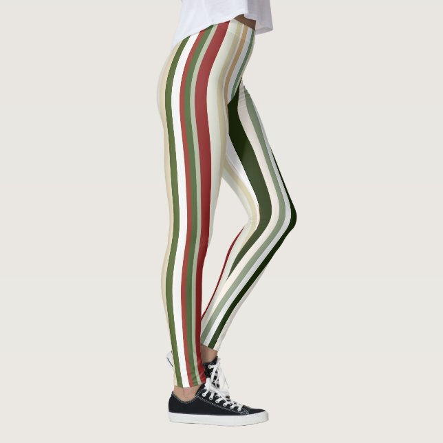 Olivolja, grönt och röd Rand Leggings (Höger)