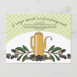 Olivolja kan koka matlagningskort för kokbok vykort