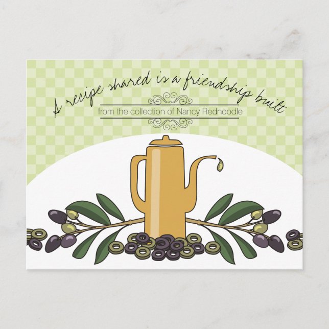Olivolja kan koka matlagningskort för kokbok vykort (Framsida)