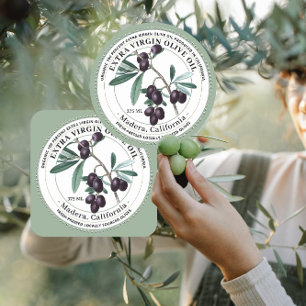 Olivolja med Vintage Olive Illustration Sticker Runt Klistermärke