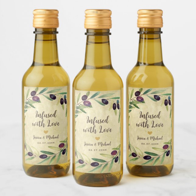 Olivolja som är smittad med Kärlek Rustic Wedding  Vinetikett (Flaskor)