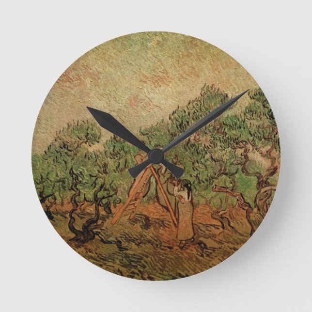 Olivskörd av Vincent van Gogh Rund Klocka (Framsida)