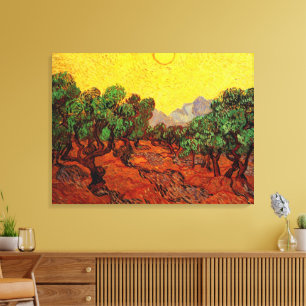 Olivträd av Van Gogh med gul himmel och sol Canvastryck