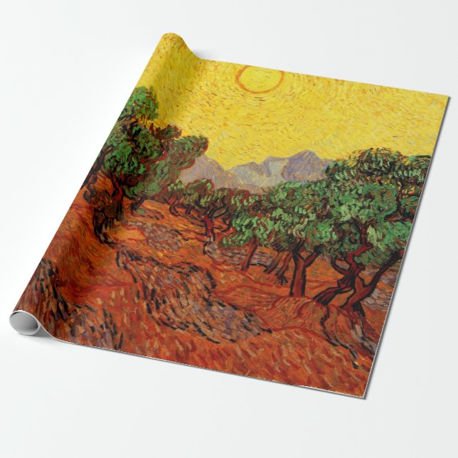 Olivträd av Van Gogh med gul himmel och sol Presentpapper (Utrullad)